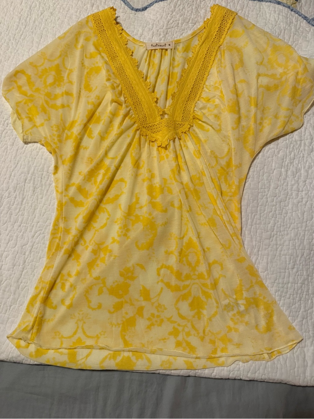 Testament Yellow Lace-Trim V-Neck Blouse